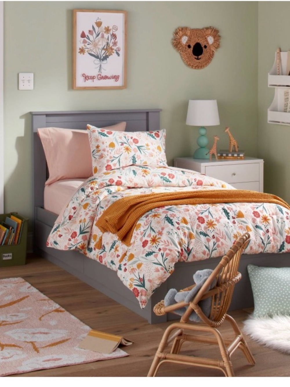 Pillowfort Floral Comforter Set in Cream, Coral, Mustard, Green - Picture 2 of 4
